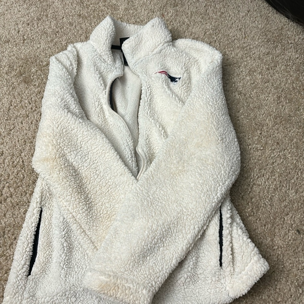 New England Patriots White Fur Zip Up Sherpa
